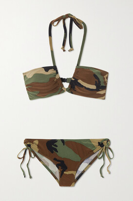 Norma Kamali Jason Camouflage-print Halterneck Bikini - Green