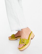 Thumbnail for your product : ASOS DESIGN Hyde premium suede platform mid sandals in chartreuse