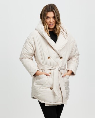 Ceres Life - Women's Neutrals Winter Coats - Longline Cocoon Puffer Jacket - Size L/XL at The Iconic