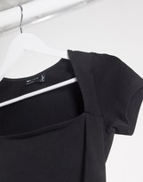 Thumbnail for your product : ASOS DESIGN Petite square neck bodysuit with cap sleeve in black