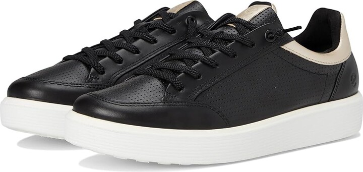 ECCO Soft 60 Sneaker Women's Dress Flat Shoes Black/Black/Pure White Gold : EU 37 (US Women's 6-6.5) M, Leather