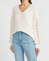Thumbnail for your product : Express Ribbed Ruffle Sleeve V-Neck Sweater