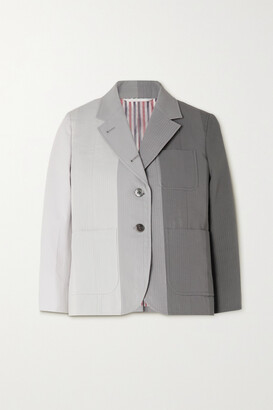 Thom Browne Color-block Cotton-seersucker Blazer - Gray