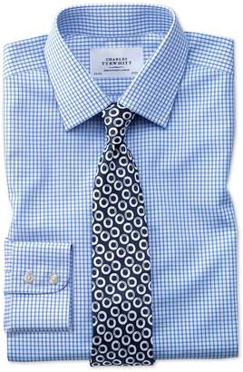 Charles Tyrwhitt Slim Fit Non-Iron Grid Check Sky Blue Cotton Formal Shirt Single Cuff Size 16/36