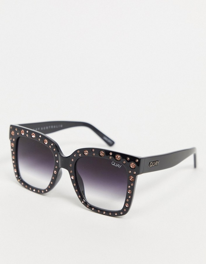 Quay Icy oversized sunglasses in black with studs - ShopStyle
