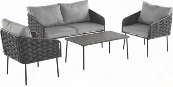 Latitude Run 4-Pieces Outdoor Metal Patio Furniture Set 4-Seat Patio Furniture Sofa Set With Cushion Modern Outdoor Furniture Deep Seating For Porch Garden Bac