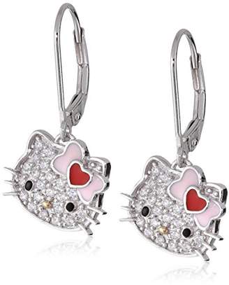 Hello Kitty Sterling Heart Bow Swarovski Crystal Pave Lever Back Earring