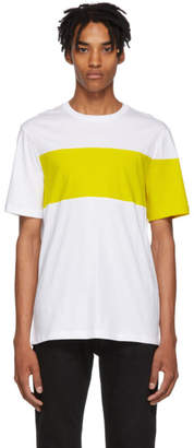 Helmut Lang White and Yellow Logo Band T-Shirt