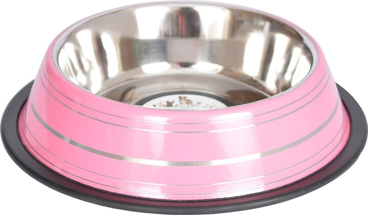 Iconic Pet Color Splash Stripe Non-Skid Stainless Steel Dog & Cat Bowl, Pink, 24-oz