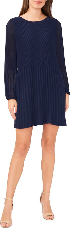 Halogen Plissé Long Sleeve Dress