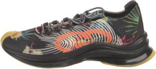 Gucci Low Top Sneakers Black Interlocking G Logo Rubber Trim Round-Toes Platform Lace-Up Closure at Uppers Designer