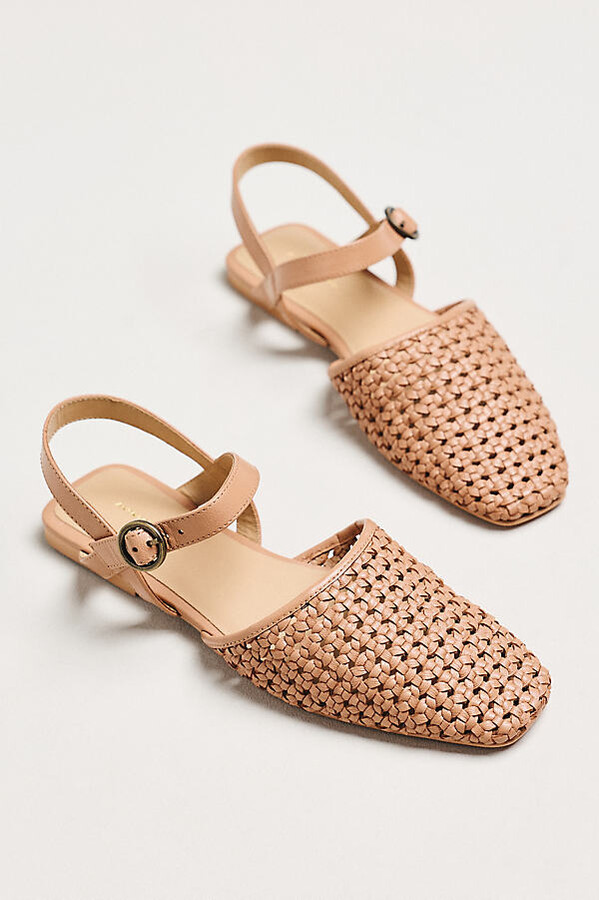 By Anthropologie Woven Leather Ankle Strap Sandals