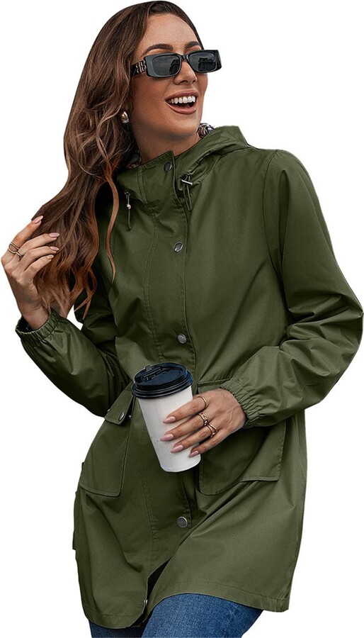 SotRong Womens Waterproof Jackets Packable Rain Coat Lightweight Breathable  Summer Anoraks Jacket Outdoor Windproof Running Cycling Camping Hiking  Walking Travelling Jacket with Hood Army Green S - ShopStyle