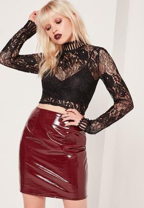 Missguided High Neck Lace Crop Top Black