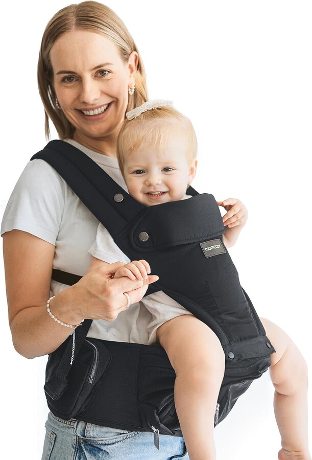 Momcozy Baby Carrier with Hip Seat, 2-in-1 Detachable Hip Seat Carrier for Toddlers up to 44lbs, Forward-Facing Carry for Active Babies Fits Waist Sizes up to 47 Inches