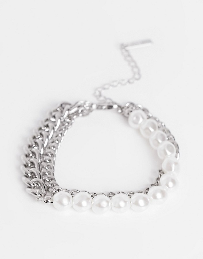 Topshop bracelet multipack x 2 in silver chain and faux pearl - ShopStyle