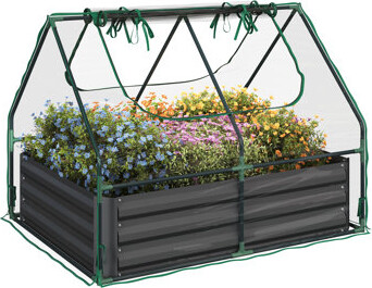 Pure Garden Raised Garden Bed with Removable Green House - 4ft x 3ft Rust-Resistant Galvanized Steel Planter Box with PVC Grow Tent