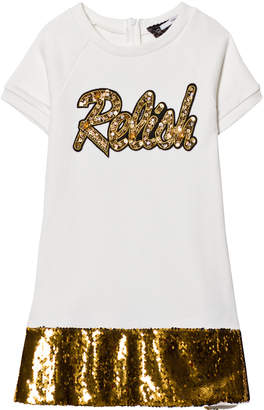 Relish Cream and Gold Sequin Detail Sweat Dress