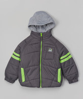 Thumbnail for your product : Hawke & Co Gray & Lime Fleece-Hood Puffer Coat - Toddler & Boys