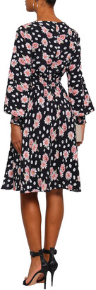 Mikael Aghal Shirred Floral-print Crepe Dress