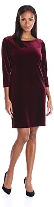 Tiana B Women's Solid Velvet Short Dress 3/4 Sleeves
