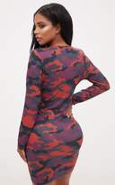 Thumbnail for your product : PrettyLittleThing Shape Burgundy Camo Bodycon Mini Dress