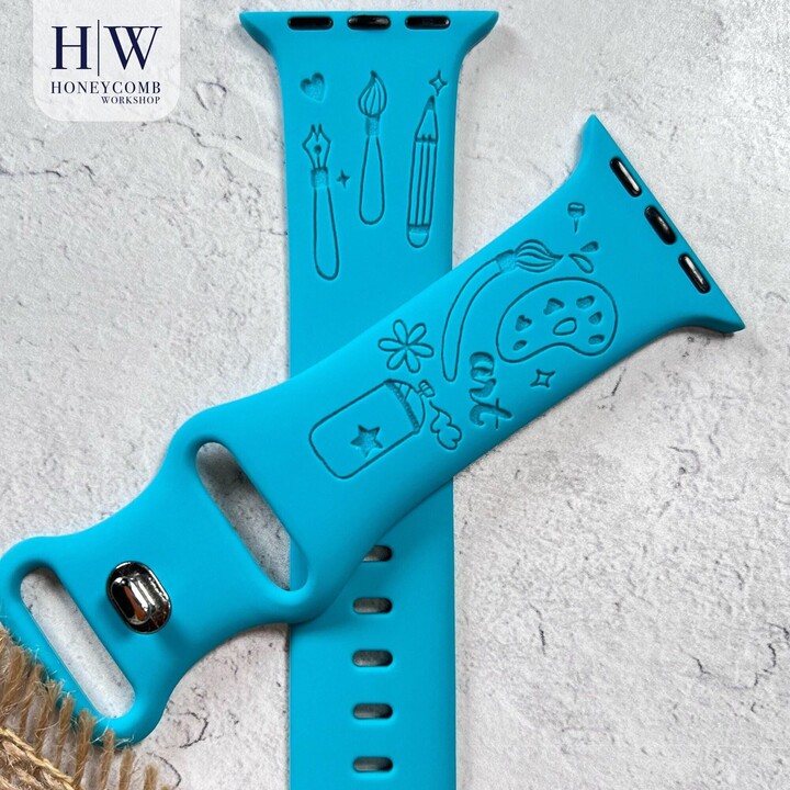 Art Engraved Band For Apple Watch Sport Silicone 38mm 40mm 41mm 42mm 44mm 45mm 46mm 49mm S/M M/L All Series + Se Ultra