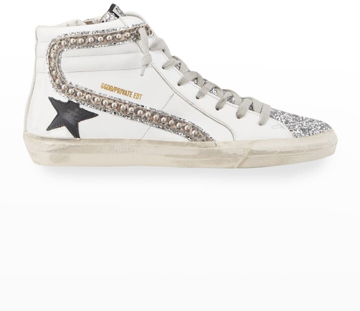 Golden Goose Slide Glitter Leopard-Print High Sneakers - ShopStyle