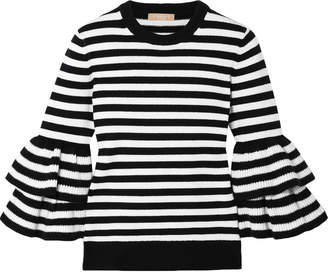 Michael Kors Collection Tiered Striped Cashmere-blend Top
