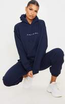Thumbnail for your product : PrettyLittleThing Navy Embroidered Oversized Hoodie