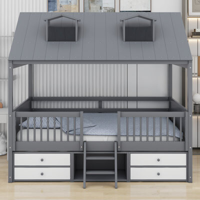 Ophelia & Co. Playhouse Tent Bed Frame With Full-Length Fence Roof,And 4 Storage Drawers And 2-Step Ladder