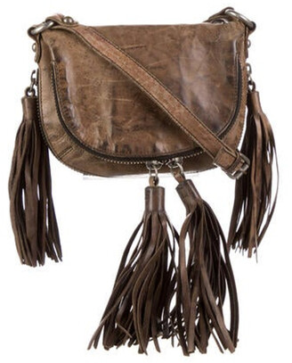 AllSaints Tassel Accented Fold Over Distressed Crossbody