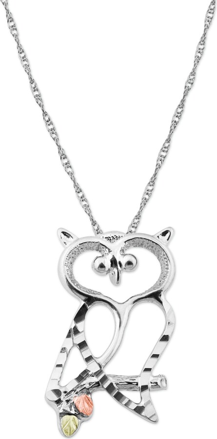 Black Hills Gold Owl Pendant in Sterling Silver with 12K Rose and Green Gold