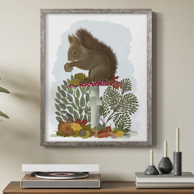 Ophelia & Co. Red Squirrel On Mushroom Framed Print - Solid Wood