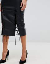 Thumbnail for your product : ASOS Design leather look pencil skirt with lace hem detail