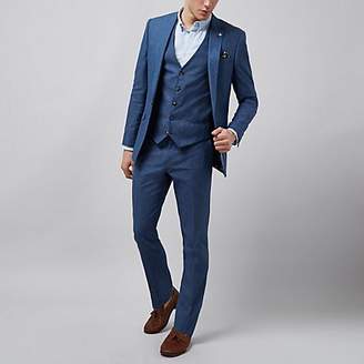 River Island Blue linen slim fit suit trousers