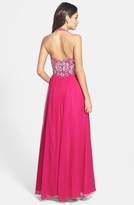 Thumbnail for your product : Sean Collection Beaded Bodice Chiffon Halter Gown