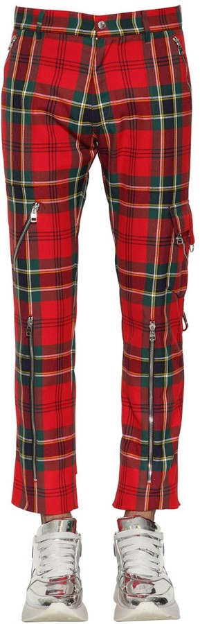 red tartan skinny trousers mens