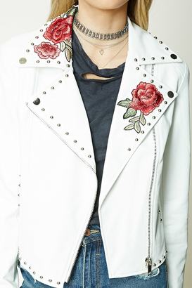 Forever 21 Floral Faux Leather Moto Jacket