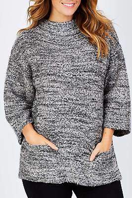 NEW bird by design Womens Jumpers The Funnel Neck Sweater GreyBlack
