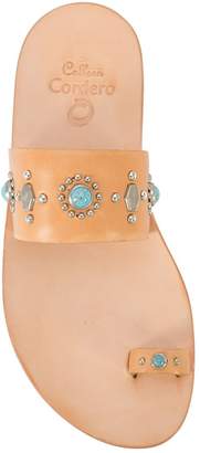 Calleen Cordero nickel and turquoise embellished sandals