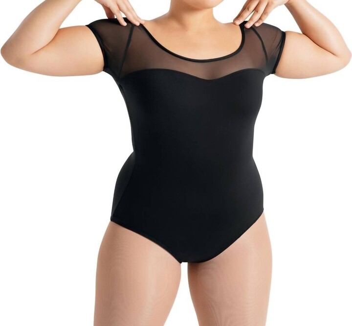 Capezio Mesh Yoke Short Sleeve Leotard In Black