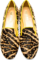 Thumbnail for your product : DSquared 1090 Dsquared2 Tan & Gold Calf-Hair Studded Zebra Loafers