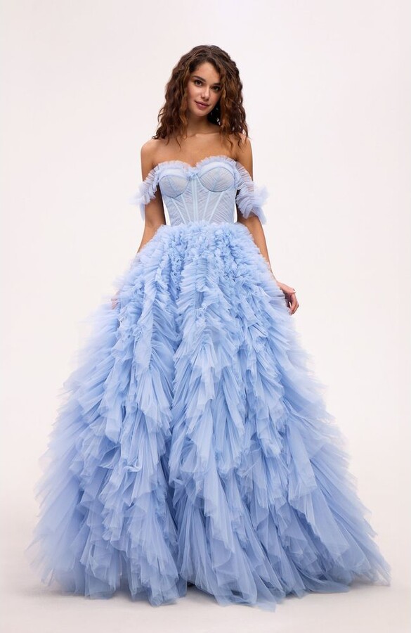 Milla Women's Light Blue All Ruffled Up Eveng Fluffy Dress