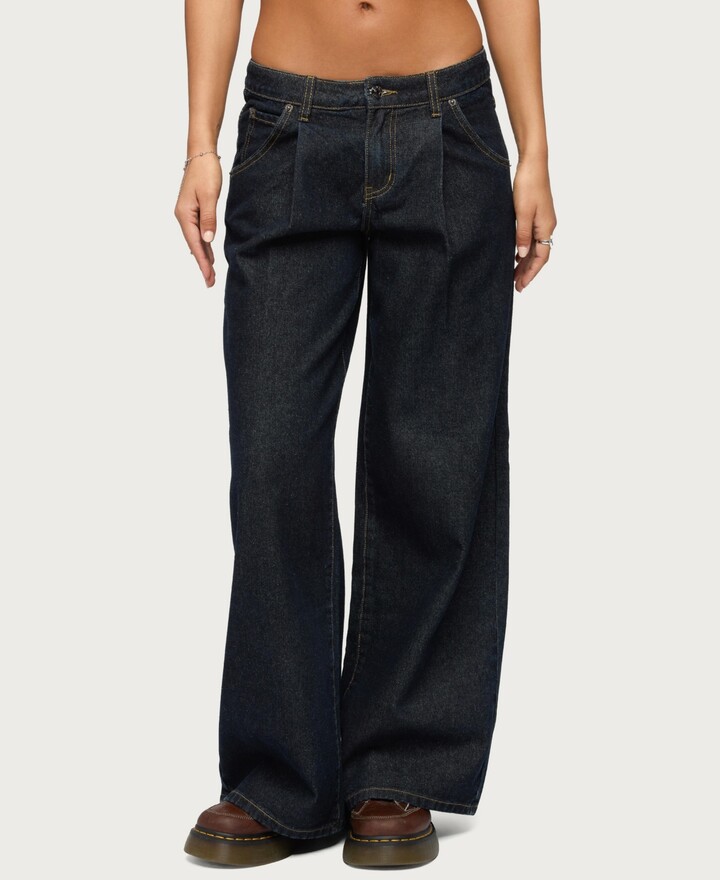Edikted Women's Pleated Low Rise Wide Leg Jeans