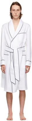 Paul Stuart White Cotton Herringbone Robe