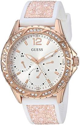 GUESS Women's Stainless Steel Japanese-Quartz Watch with Crystal Silicone Strap