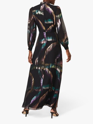 Phase Eight Kaylani Silk Blend Metallic Brushstroke Maxi Dress, Black/Multi