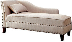 Wildon Home Modern Contemporary 1Pc Chaise Beige Linen Like Fabric Nailhead Trim Living Room Bench Pillow