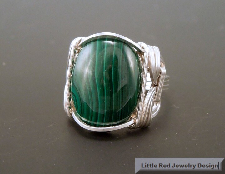 Etsy sterling Silver Malachite Wire Wrapped Ring